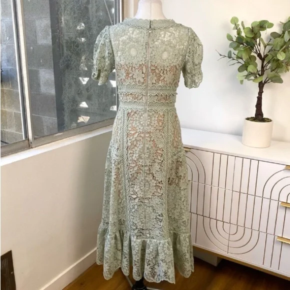 Self-Portrait Guipure Lace Midi Dress in Pistachio Green, Size 6 NWOT - Picture 10 of 16